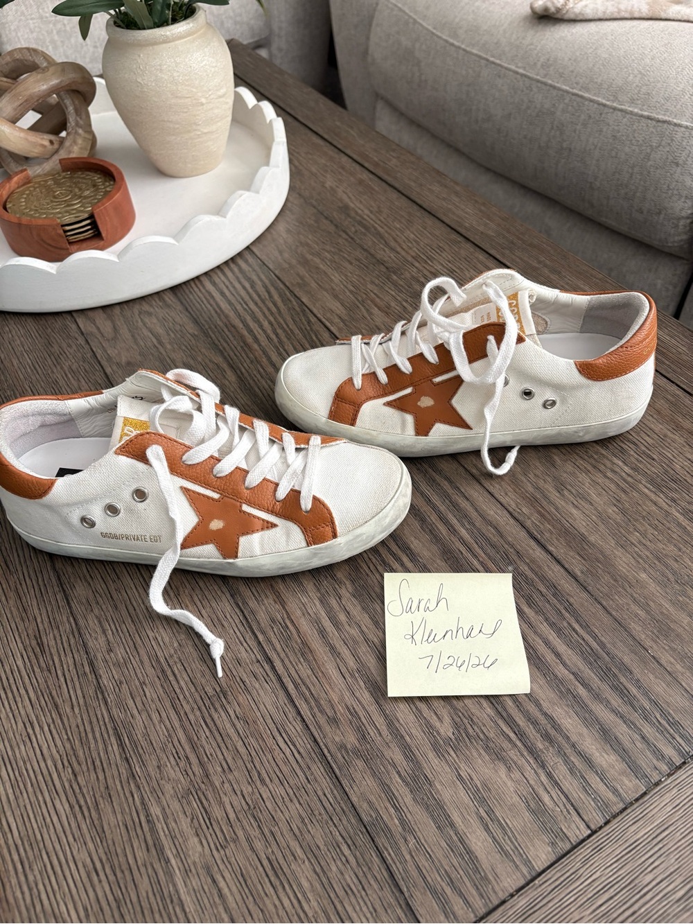 Golden Goose Women’s White Leather Sneakers with Tan Star Accents